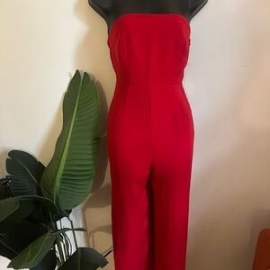 Tobi Red Strapless Jumpsuit for Special Occasions